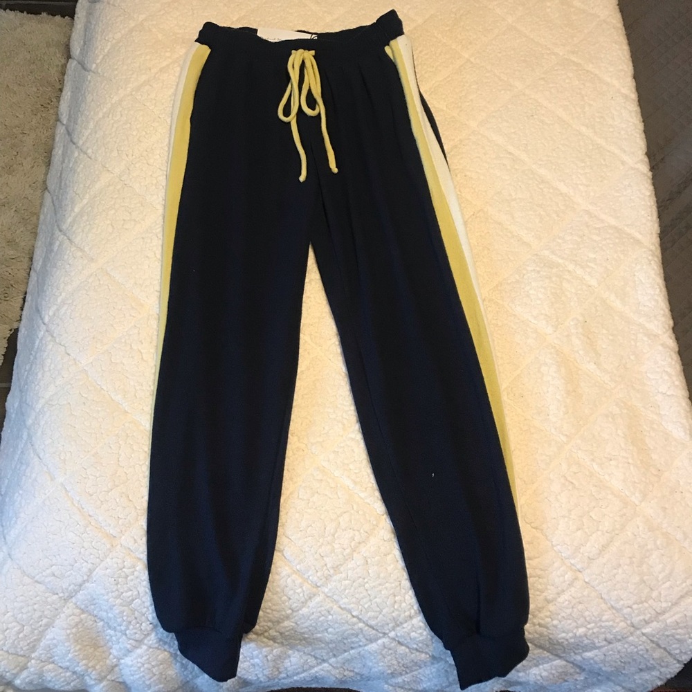 NWT Michael Stars XS Color Block Jogger Pants Navy White & Lime